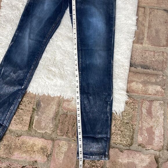 Bebe Precious Metal Icon Silver Rain Metallic Denim Jeans Size 27 Made USA 🇺🇸 - Picture 10 of 12